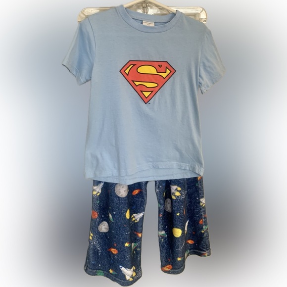 Iscream Boy’s 6 8 blue space plush fleece pj pants Superman T-shirt pajamas Set - Picture 2 of 6